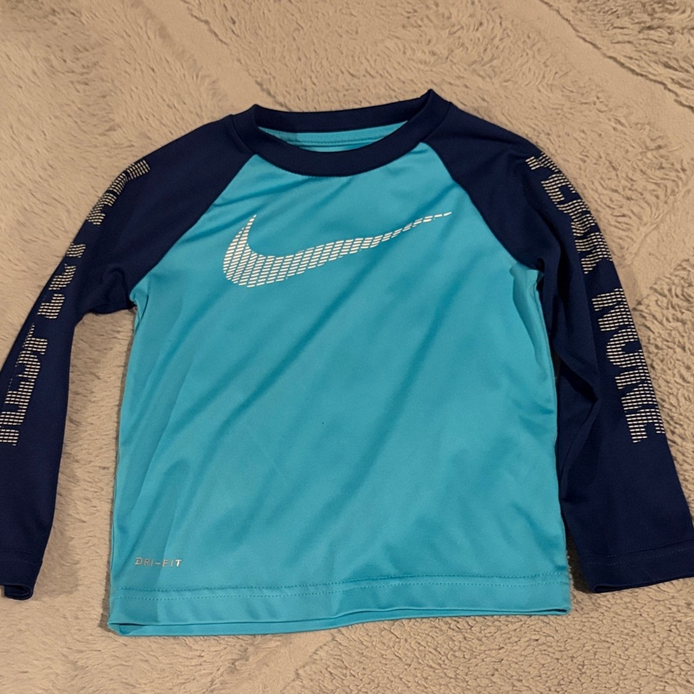 Nike Kids Dri-fit long sleeve tee - Aqua and Navy